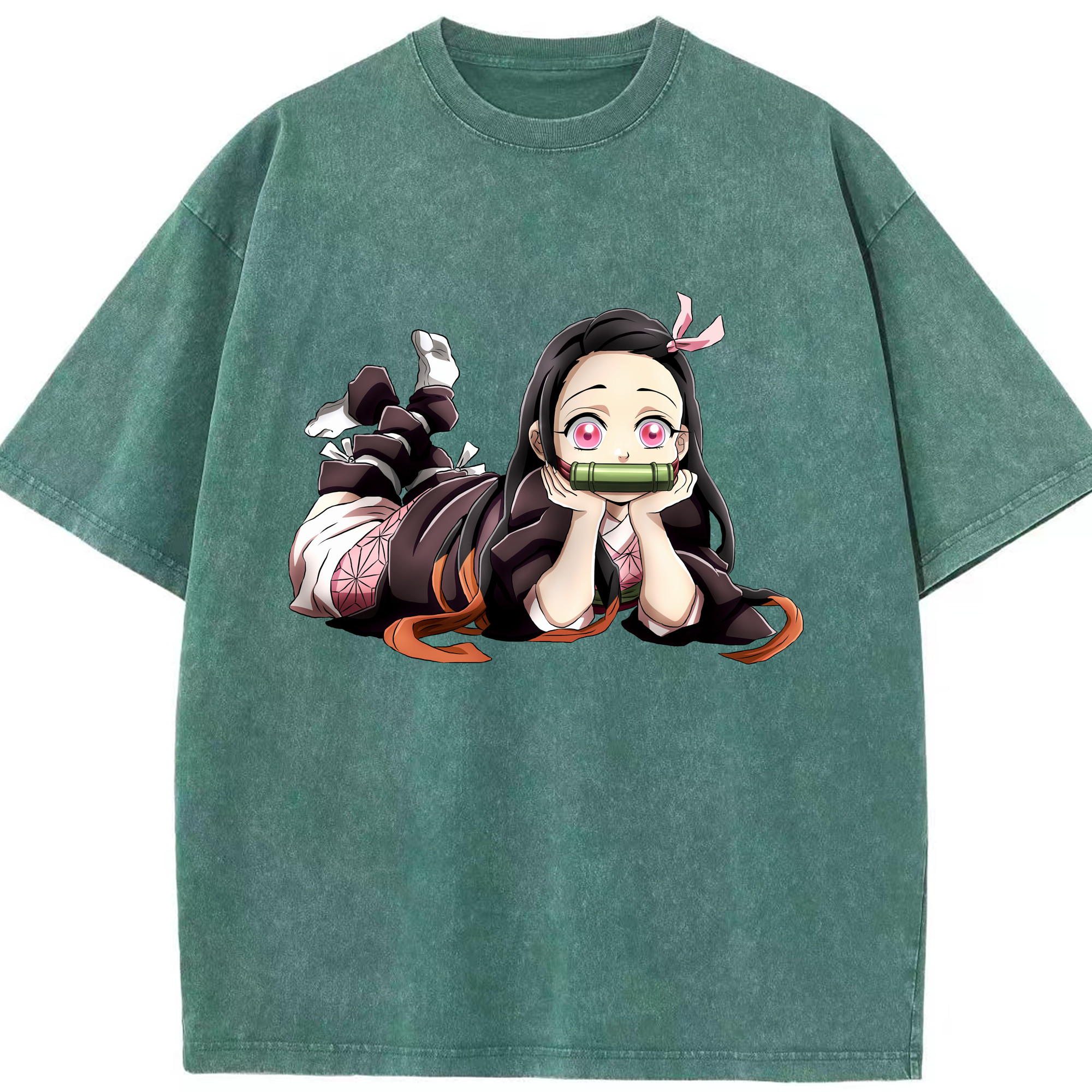 （画像用） 鬼滅の刃（きめつのやいば）竈門 禰󠄀豆子／かまど ねずこ Kamado Nezuko 綿100% ヴィンテージ風 半袖Tシャツ（フロントプリント）